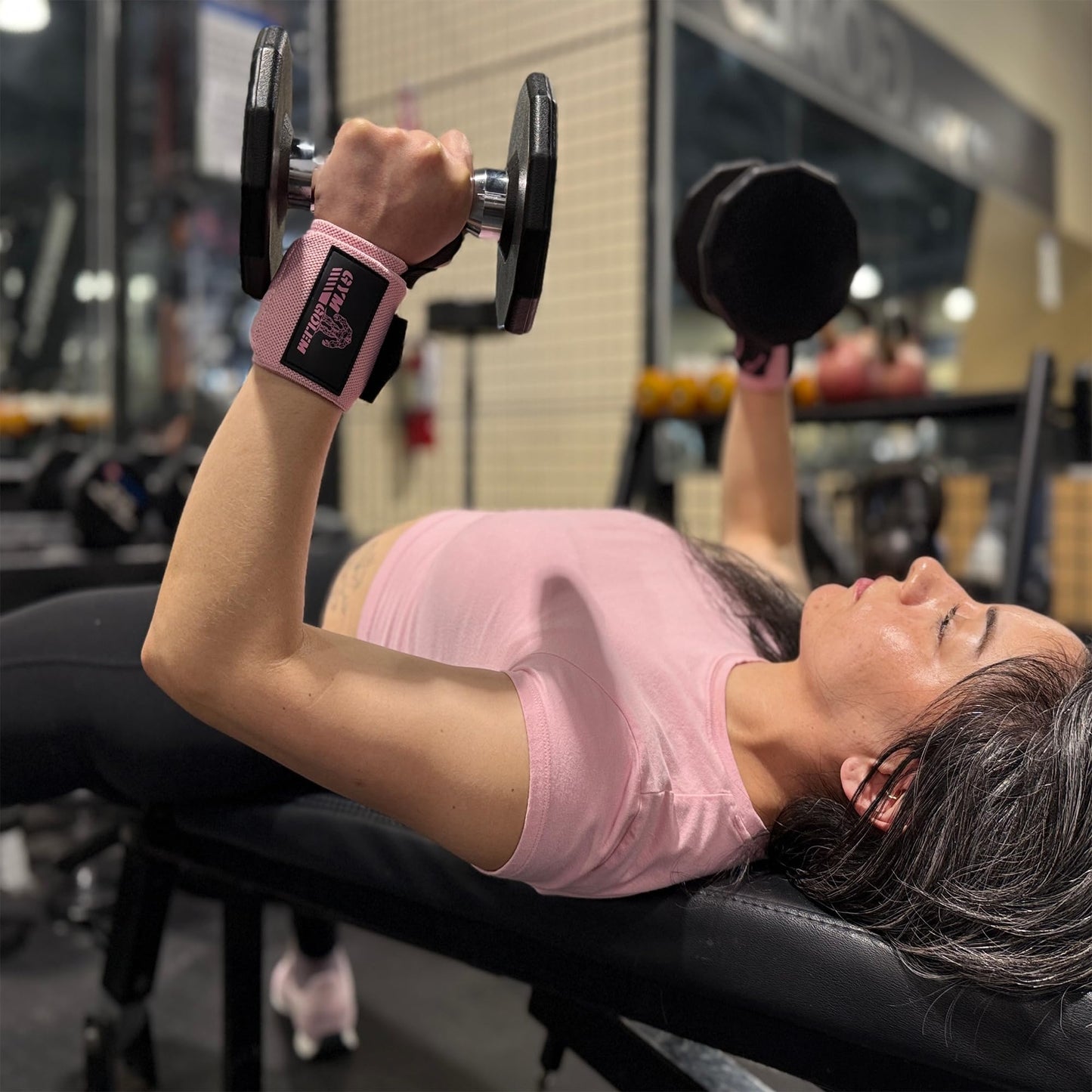 GYM GOLEM Wrist Wraps - 18-Inch Premium Support Wraps with Thumb Loop for Powerlifting, Bodybuilding & CrossFit "Pink" (1 Pair)