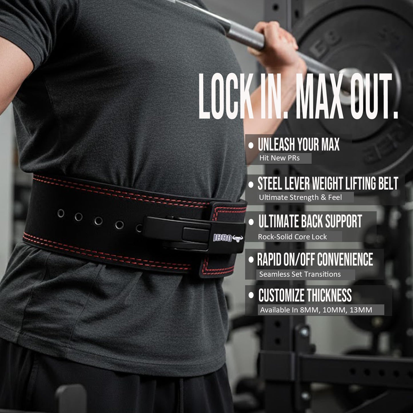 IBRO Powerlifting Lever Gym Belt – Power 10MM Extreme Heavy Duty Genuine Leather Belts - Squats Deadlifts Bodybuilding Weight Lifting IPF Power Lifting Strongman for Men BlackRed S