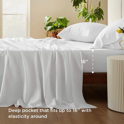 Bedsure Cooling Sheets - Twin Size, Breathable Rayon from Bamboo, Soft & Silky White Bedding for Hot Sleepers