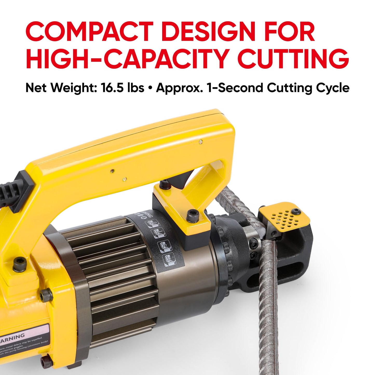PEResQ Electric Hydraulic Rebar Cutter, 1000W 120V Corded, Portable Steel Bar Cutter, 5/8" (#5) 4-16mm Capacity,Cutting Speed 1s, Lightweight 16.5 lbs, Model PC-16 (Yellow-16)