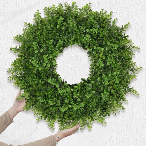 Large 26-Inch Boxwoods Wreath by [Brand Name] - Artificial Green Leaves for Year-Round Home Decor