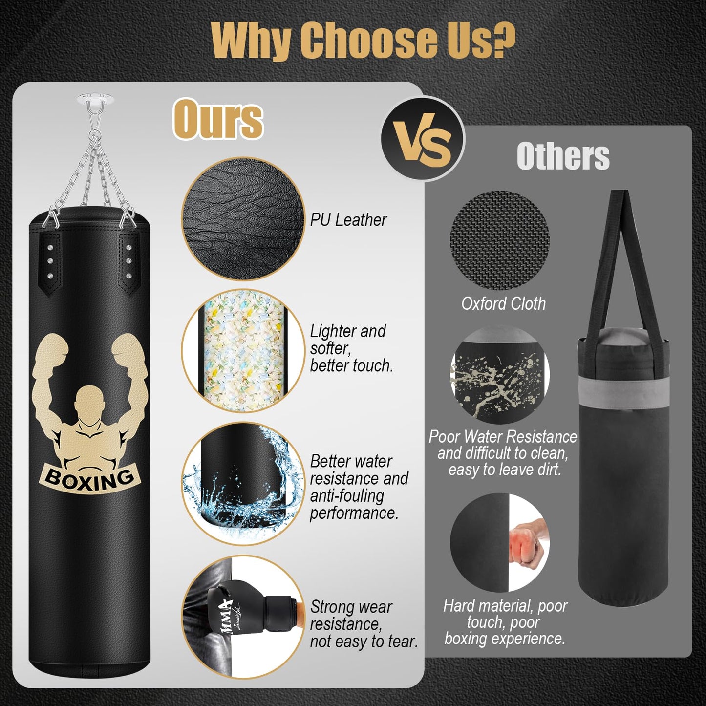 Filled Punching Bag for Adults, 4FT PU Leather Hanging Bag with 11lb Sponge Filler, Come with 12OZ Gloves, Kicking Bag Heavy Bag Boxing Equipment for Training Karate Kickboxing Home Gym