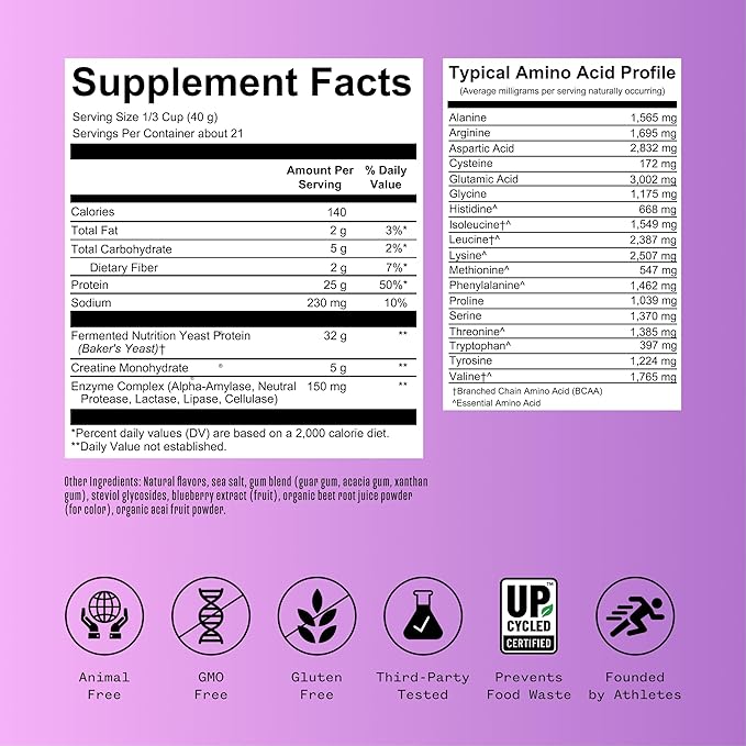 RNWY 25g Acai Protein + 5g Creatine Powder, Vegan Plant-Based Protein with Digestive Enzymes to Build & Recover, 21 Servings