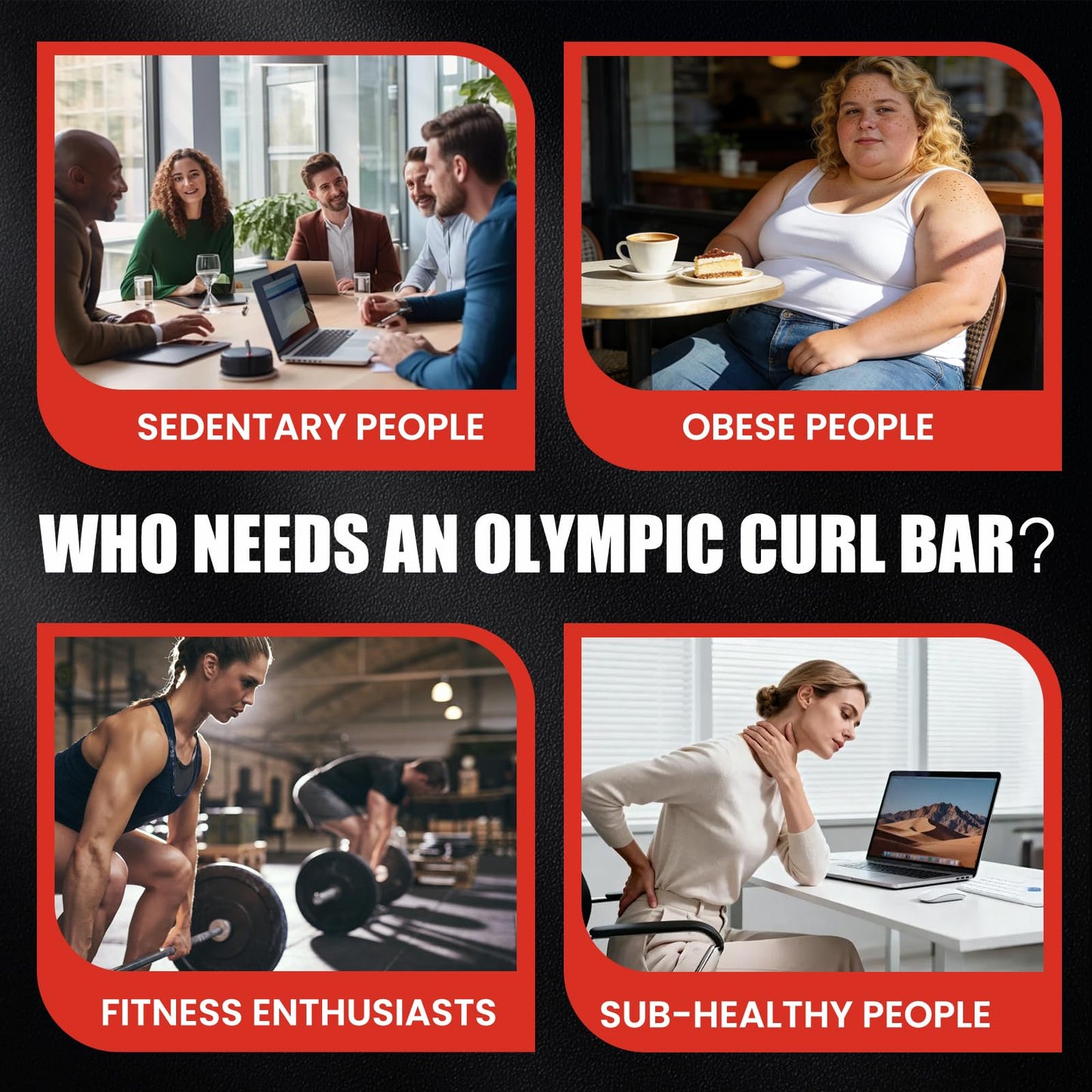 E.T.ENERGIC 47" Curl Bar Olympic EZ Bar 500-lbs Capacity Steel Barbell Suitable for 2" Barbell Plates, Black Sleeve Red Shaft