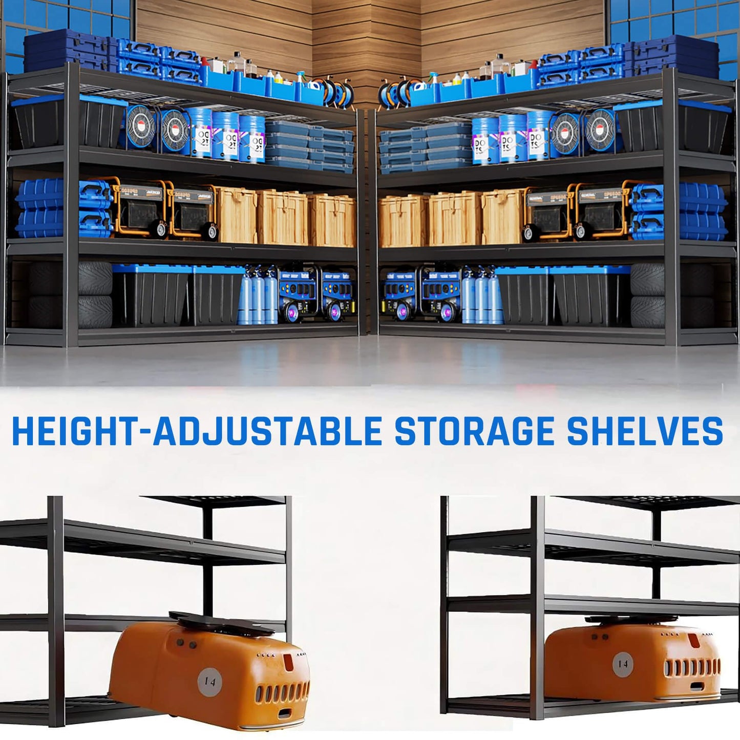 PMKES 67" W Garage Shelving Heavy Duty, 4 Tier Garage Shelves, 68" H Adjustable Storage Shelving Unit, Commercial Metal Shelves for Warehouse, Basement, Shop, 67" W x 20" D x 68" H