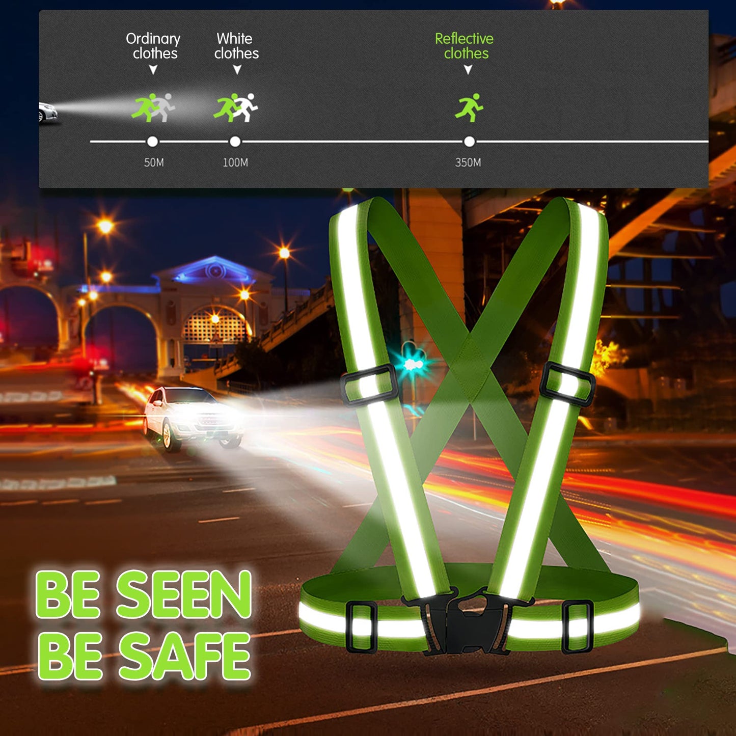 Reflective Safety Vest 2pcs - High Visibility Vest Adjustable Straps for Outdoor Jogging, Cycling, Walking,Construction Workers,Traffic Control,and Outdoor. Fits Men Women (Green + Orange)