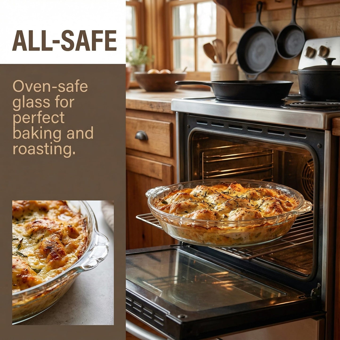 2-Pack Glass Baking Dish Set, Round Pie Glass Bakeware Pie Baking Dishes with Handles for Snacks Salads Desserts Dishwasher, Microwave, Freezer & Oven Safe (7 inch)