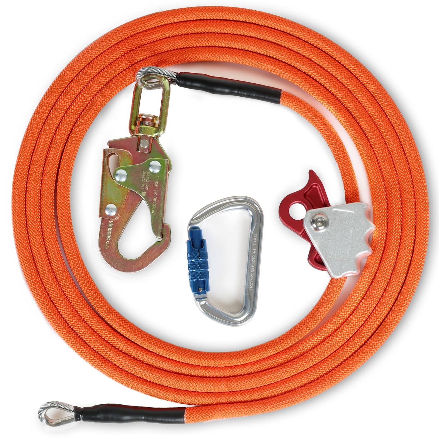 KLYTORX Flip Line Tree Climbing Rope 1/2" X 16ft Steel Core - Triple Lock Carabiner Adjuster & Steel Swivel Snap, Better Grab, Low Stretch & Cut Resistant Fall Protection Gear