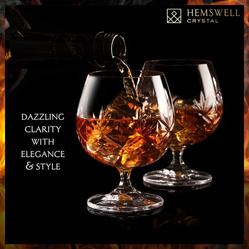 Hemswell Crystal Brandy Snifter Glasses Set of 2 - Small Cognac Glasses for Scotch or Whiskey - Port Goblets - European Crystal 8.5oz - Glenrigg