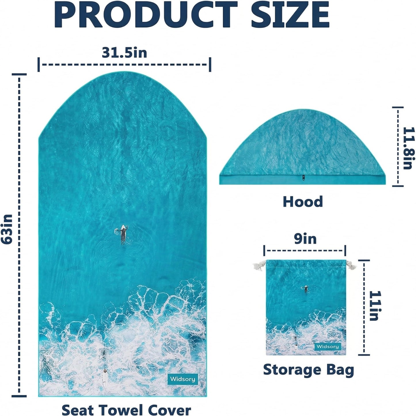 Widsory Car Seat Cover Towel – 300GSM Heavy Duty Microfiber Seat Protector, No-Slip Drawstring Headrest Lock, Sweat & Sun Protection for Gym, Beach, SUV & Truck, Machine Washable
