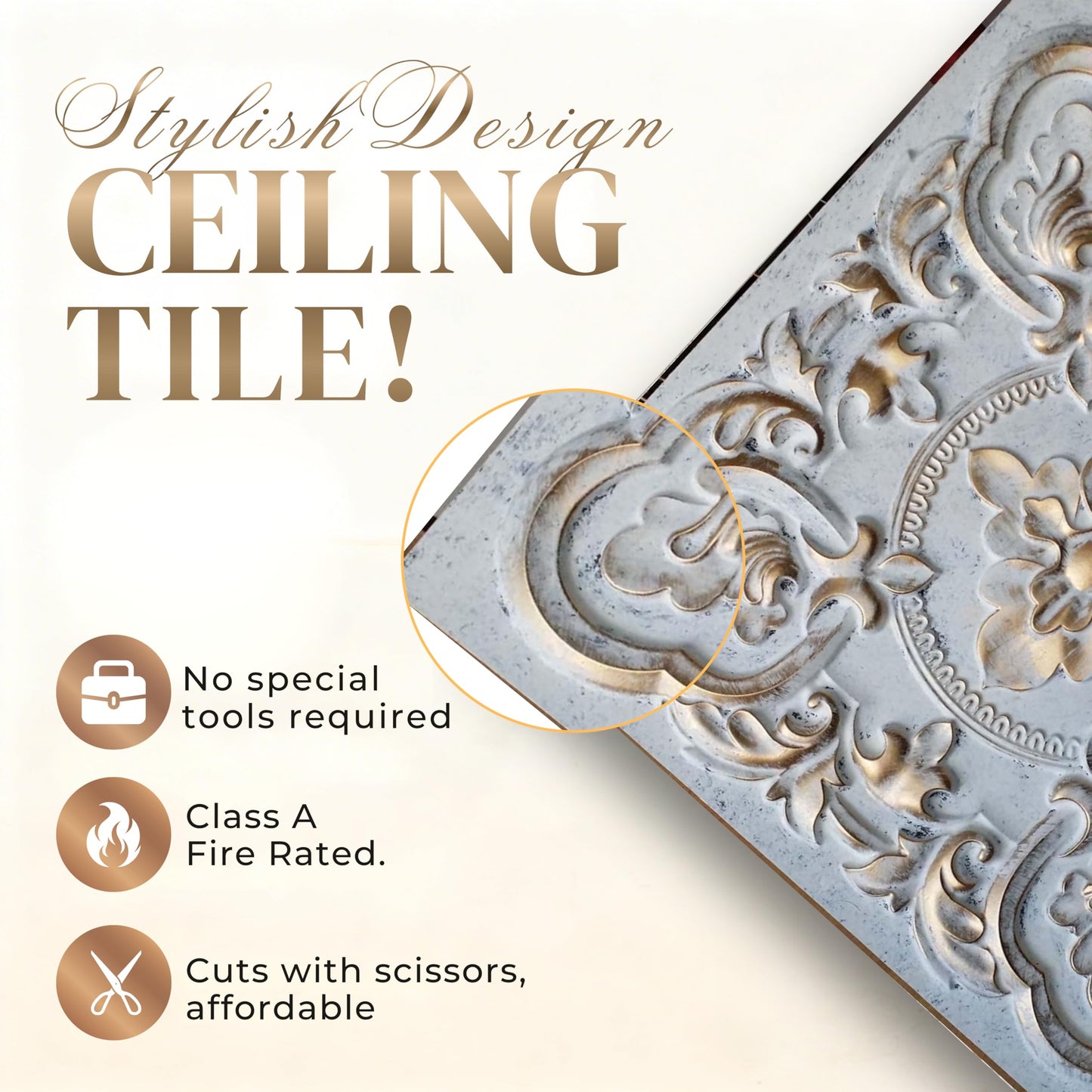 From Plain To Beautiful In Hours DCT30 Gaby PVC 2' x 2' Glue-up or Lay-in Ceiling Tile (Covers / 200 sq.ft), Weathered Copper, 50 Piece