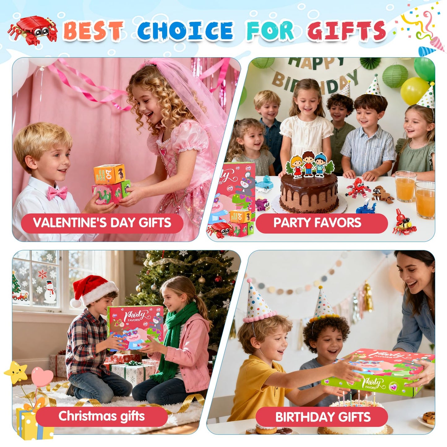 PEACEJOUNEY 24-piece Valentine's Day Gift Set, Ocean Life Building Blocks, Suitable for Boys and Girls - Valentine's Day Party Gifts, Classroom Exchange Gifts, School Reward Items