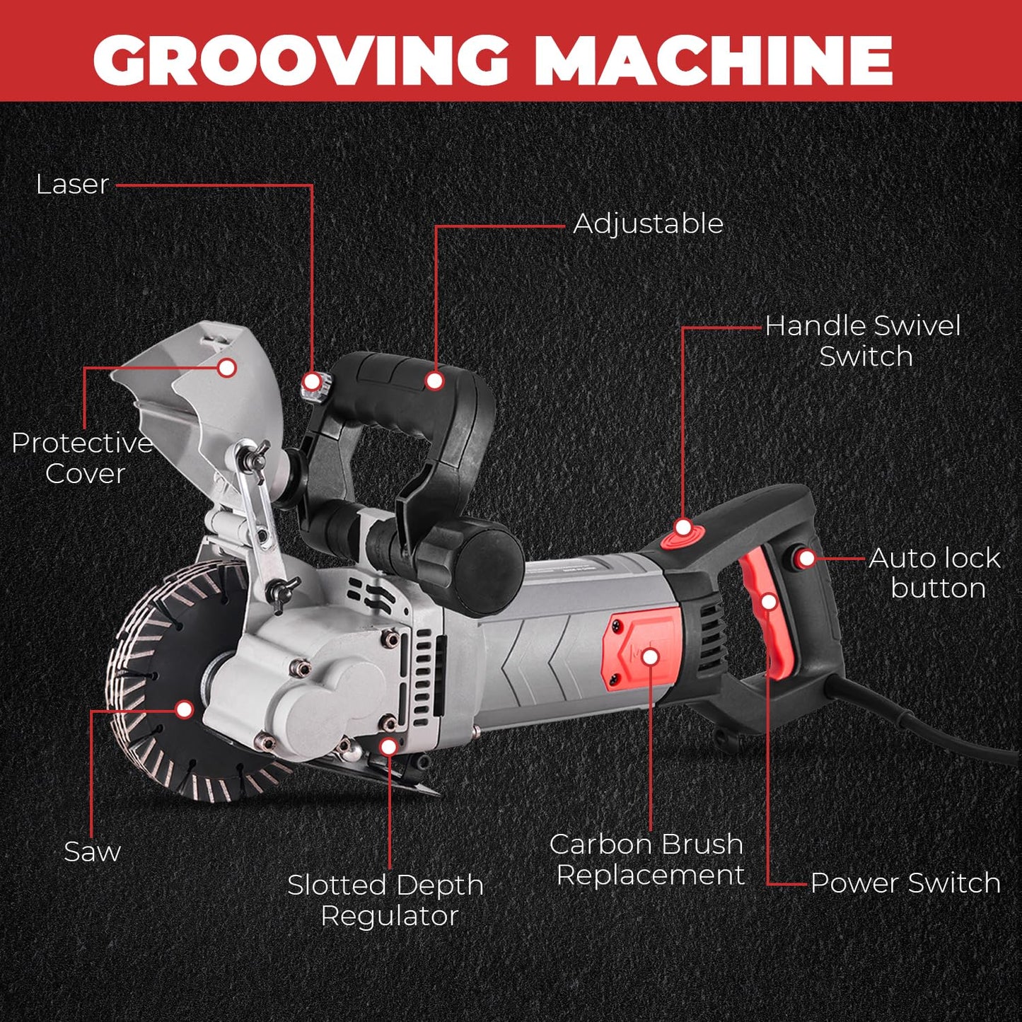 XtremepowerUS Wall Chaser Cutting Machine Wall Concrete Grooving Cutting w/Water Line Dust Port Infrared Sighting (Slotting Machine)