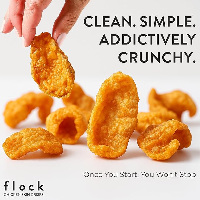 Flock Keto Chicken Skin Chips – Original Flavor, Low Carb, High Protein, Gluten-Free Chicken Crisps, Keto Snack, Low Carb Chips, Protein Crackers, Diet Snacks, 8-Pack (1oz)
