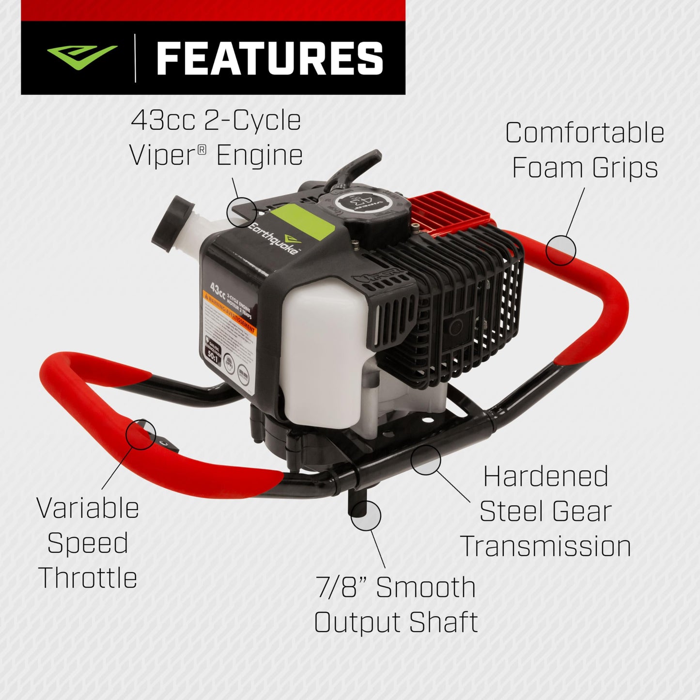 EARTHQUAKE E43 1-Person Earth Auger Powerhead with 43cc 2-Cycle Viper Engine
