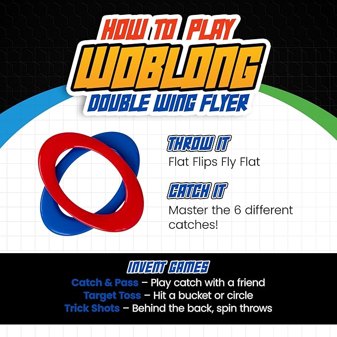 Double Wing Flyer – Aerodynamic Flying Disc for Families & Adults Playing Catch, Sports Toys for Beach Frisbee & Park Activities, Outdoor Toys for 8+ Age & Frisbees for Adults (Red & Blue)