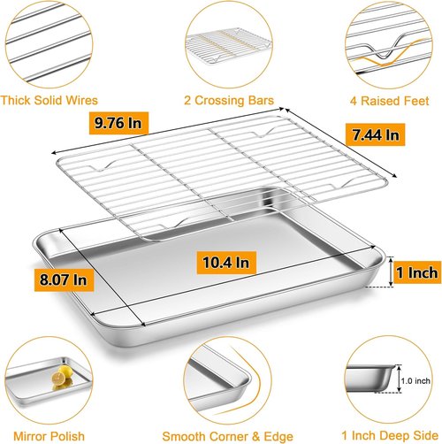 Homikit Stainless Steel Baking Sheet with Cooling Rack - 10.5 x 8 Inches, Rust-Free & Dishwasher Safe