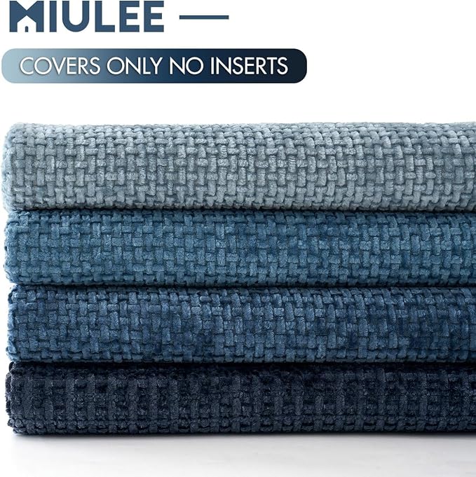 MIULEE Pack of 4 Couch Throw Pillow Covers 22x22 Inch Neutral Blue Soft Decorative Chenille Pillow Covers Farmhouse Accent Cushion Covers for Boho Western Spring Coastal Decor Sofa Bed Living Room