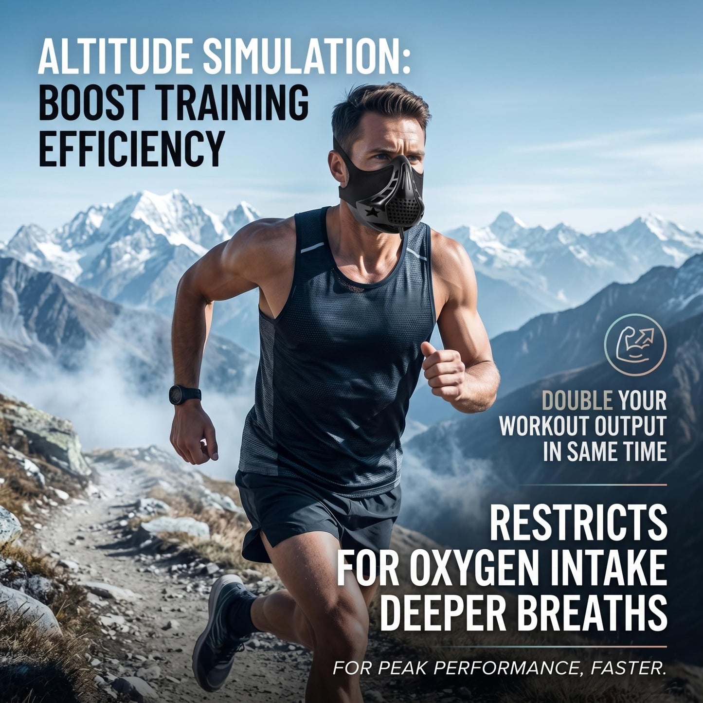 Otbushit High Altitude Training Mask, Black, Adjustable Resistance for Efficient Workouts, Boost Lung Capacity