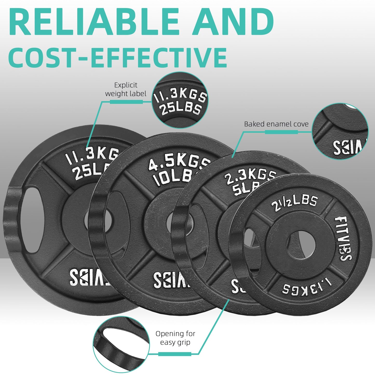 Fitvids Cast Iron 1" Standard Weight Plates Including 5FT Standard Barbell Bar & Star Locks, 95 Pounds Sets