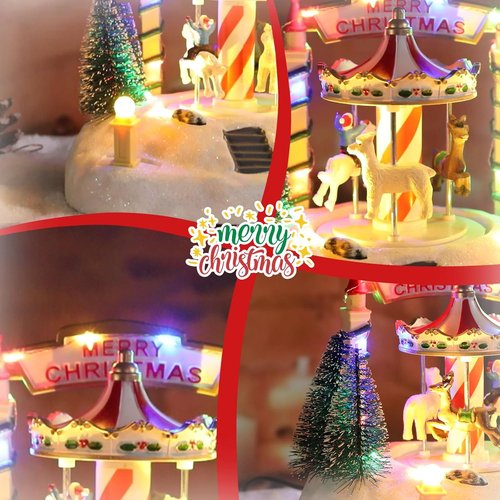 Bdor Christmas Carousel Decoration - Lighted Musical Merry-Go-Round with Reindeer & Trees | 7.5"x5.5"x6" Holiday Centerpiece