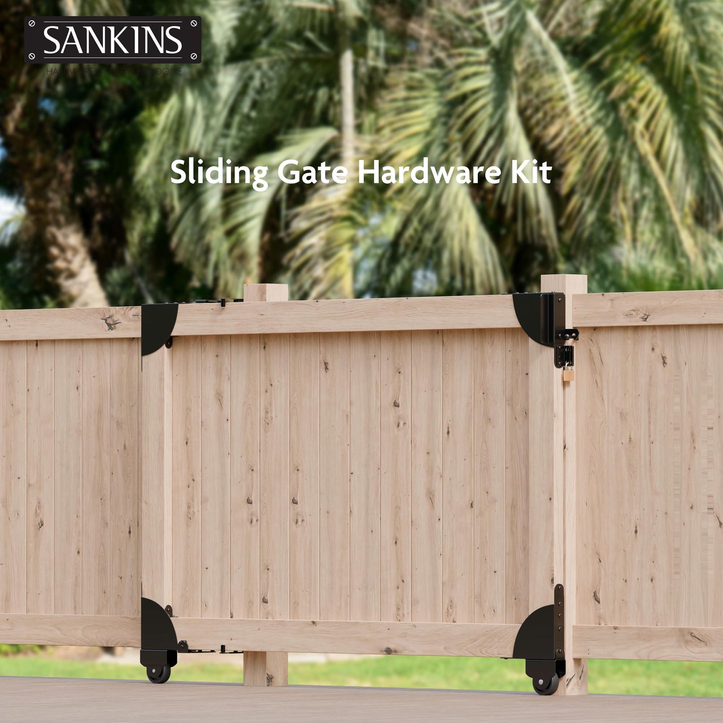 SANKINS Heavy Duty Sliding Gate Kit, Adjustable Sliding Gate Hardware Kit for Wood Fence, Anti Sag Gate Kit Gate Corner Brace Bracket with Gate Latch, Fence Gate Kit for Driveway Gates, Pool Gates