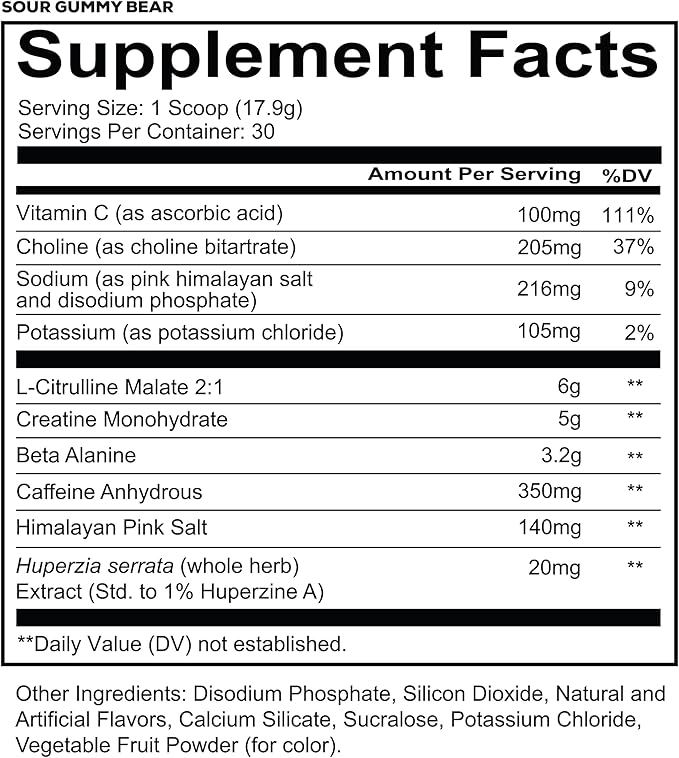 REDCON1 Total War Reloaded Pre Workout, Sour Gummy Bear - Creatine, Beta Alanine + L-Citrulline Malate Keto Friendly for Men & Women with 350mg of Caffeine - Fast Acting (30 Servings)