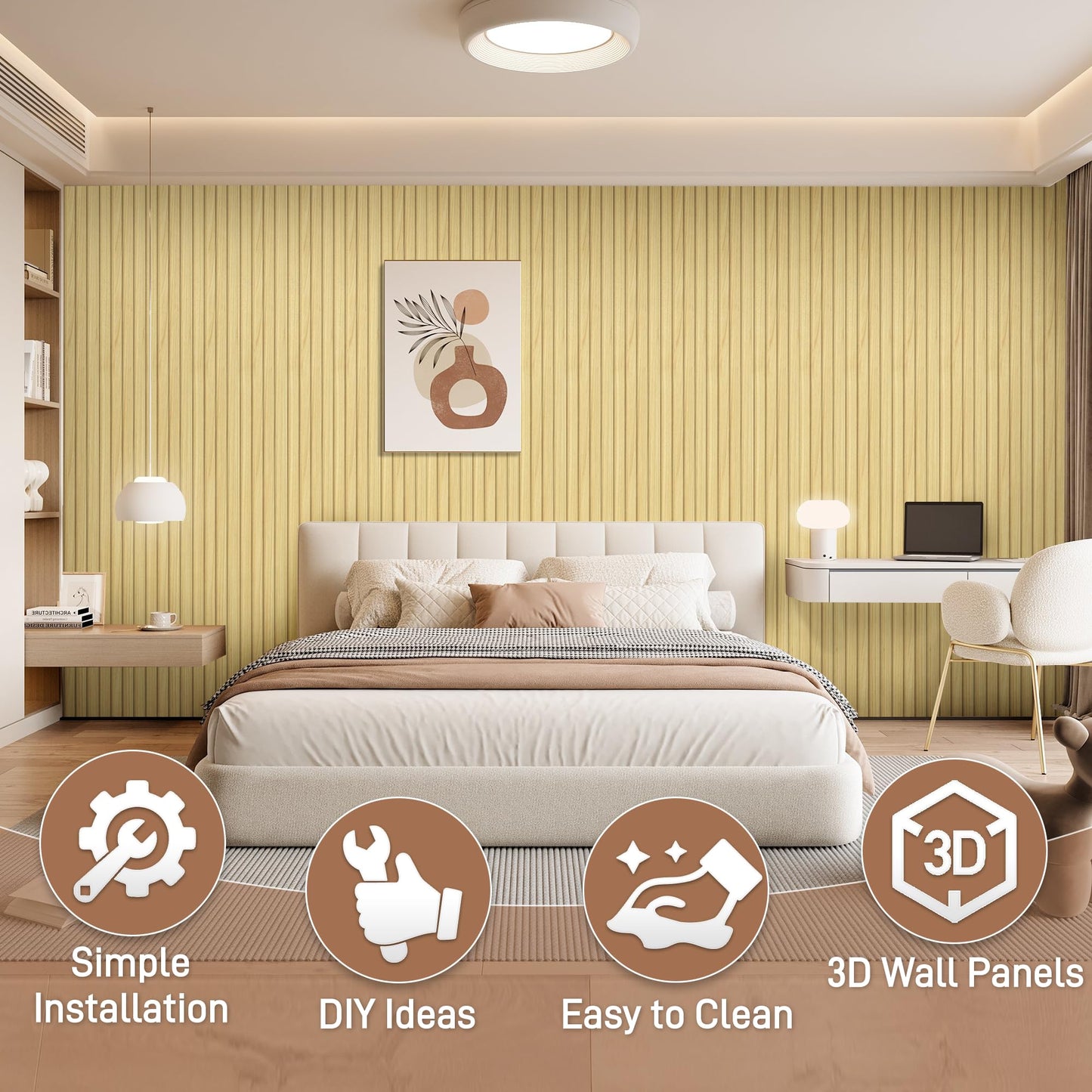 LETKEYS WPC Slat Wall Panels, 16 Packs 48 x 6 Inch WPC 3D Wood Wall Paneling for Interior Wall Decor, Living Room, Bedroom, TV Background, Wainscoting Panels for Wall Decor, Light Maple