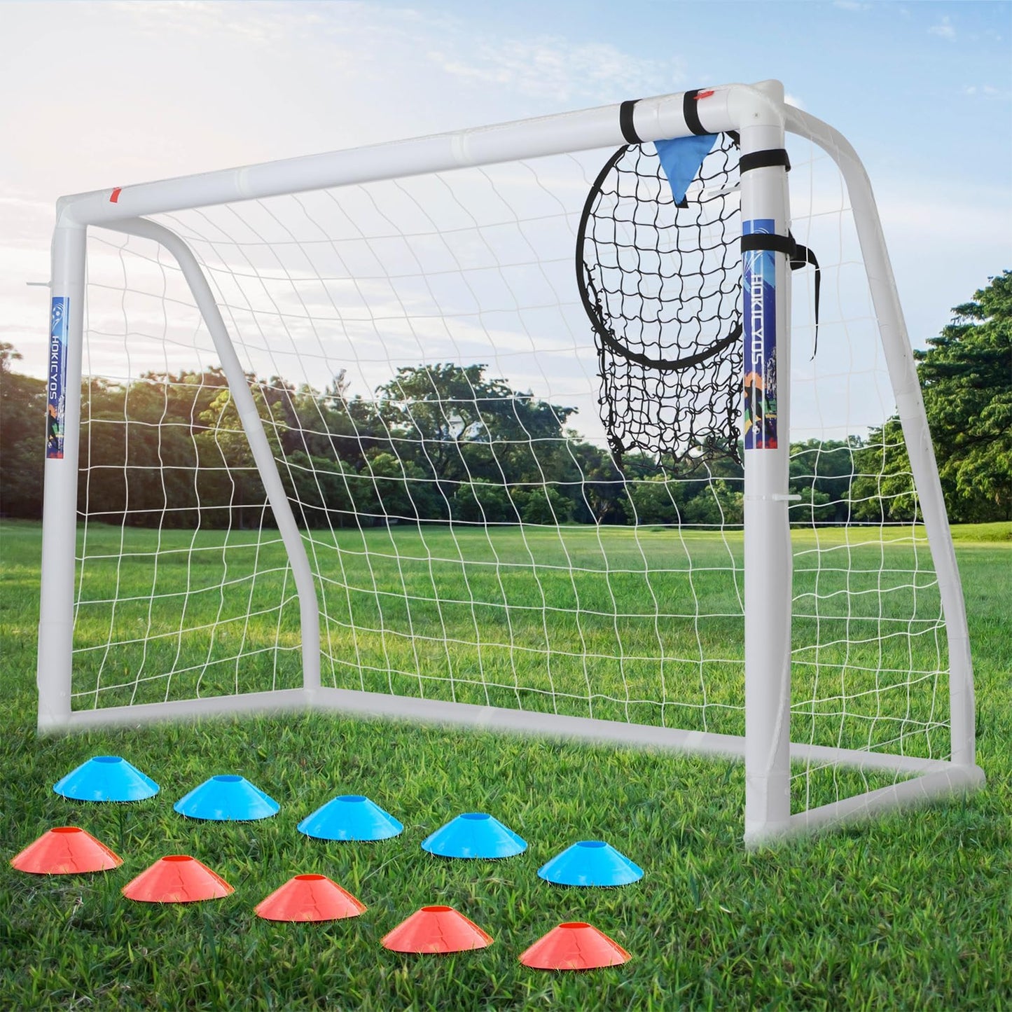 Hokicyos Soccer Goal for Backyard 8×6, 6×4 and 10×6.5 Soccer Goals with Soccer Target Net and Mark Cones, Weatherproof Soccer Goals with One Carry Bag and Net for Adults' Practice or Games