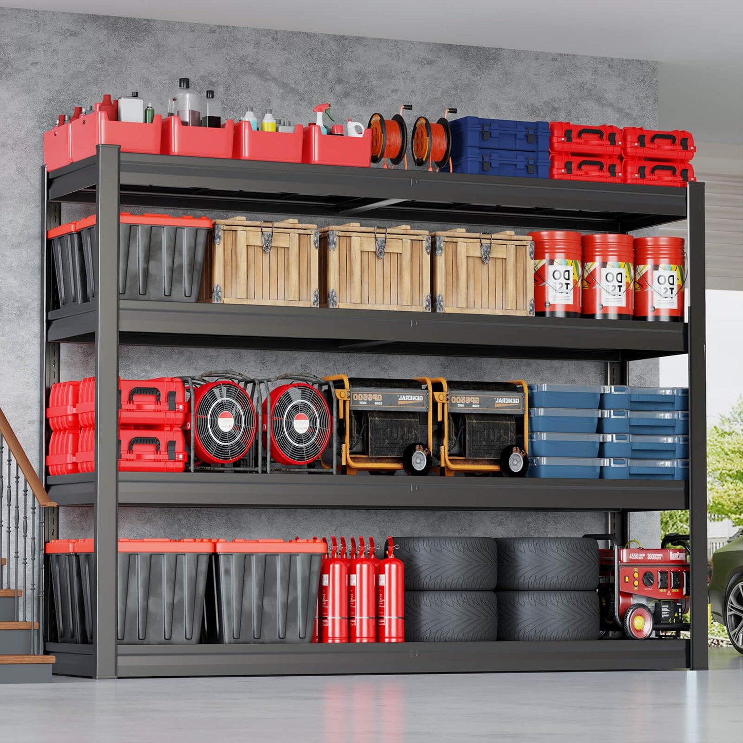 PMKES 67" Wide Garage Shelving Unit, 30" D Heavy Duty Garage Storage Shelves,3500 LBS Capacity, Industrial Adjustable Shelves for Basement,Kitchen,Warehouse