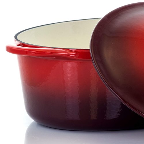 MegaChef Oval Enamel Cast Iron Casserole, 7 Quart, Red