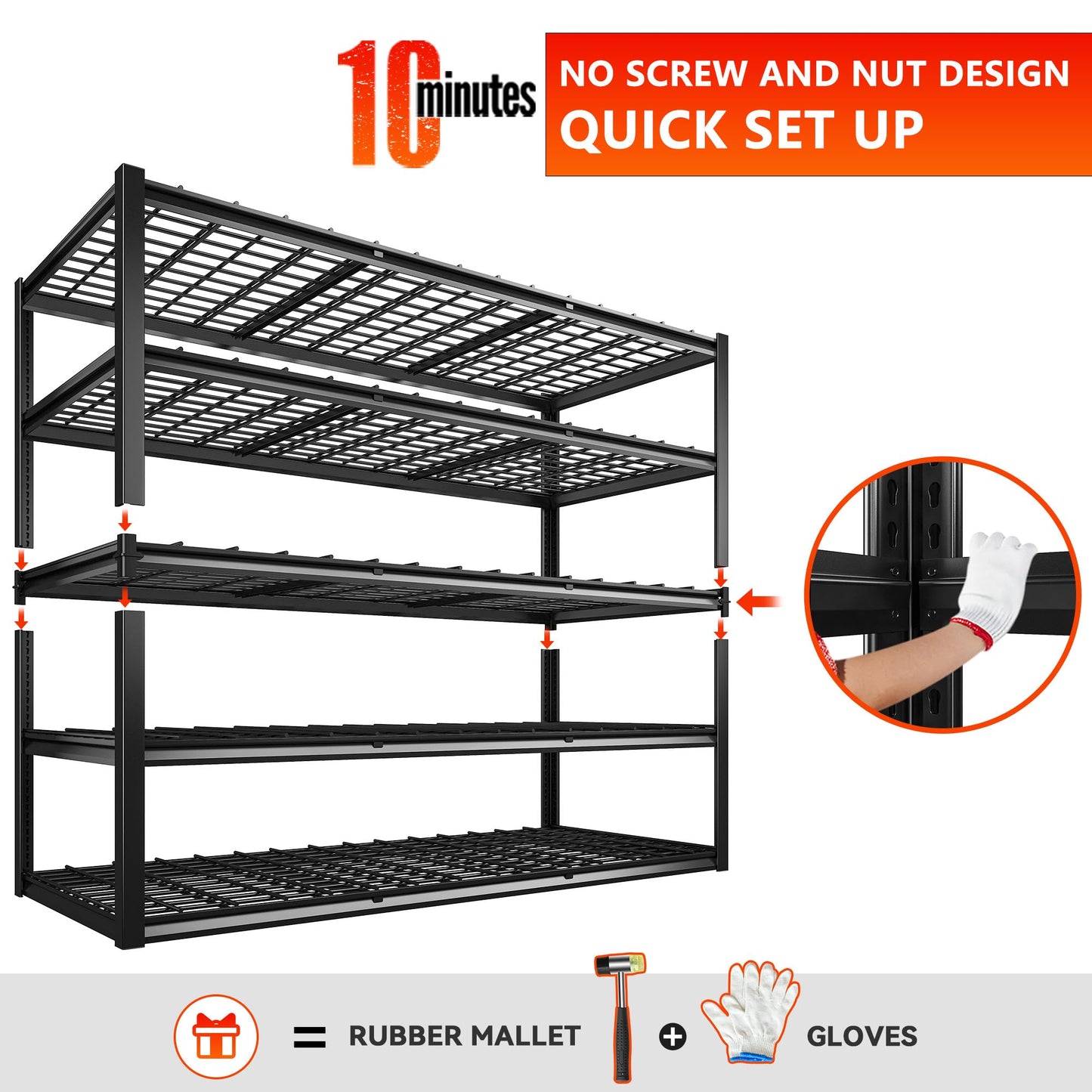 REIBII 60" W Heavy Duty Garage Shelving,3000LBS Storage Shelves Metal Shelving,Adjustable Shelves for Storage Industrial 5 Tier Garage Shelves for Warehouse Basement Pantry60 W x 24" D x 72" H