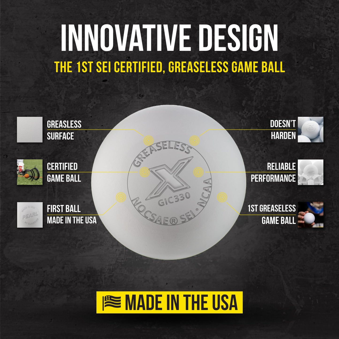 PEARL X Greaseless Lacrosse Balls by Guardian Innovations, 10 Pack, White - Official Ball of NCAA Championships - Meets NOCSAE Standards and SEI/NCAA Certified