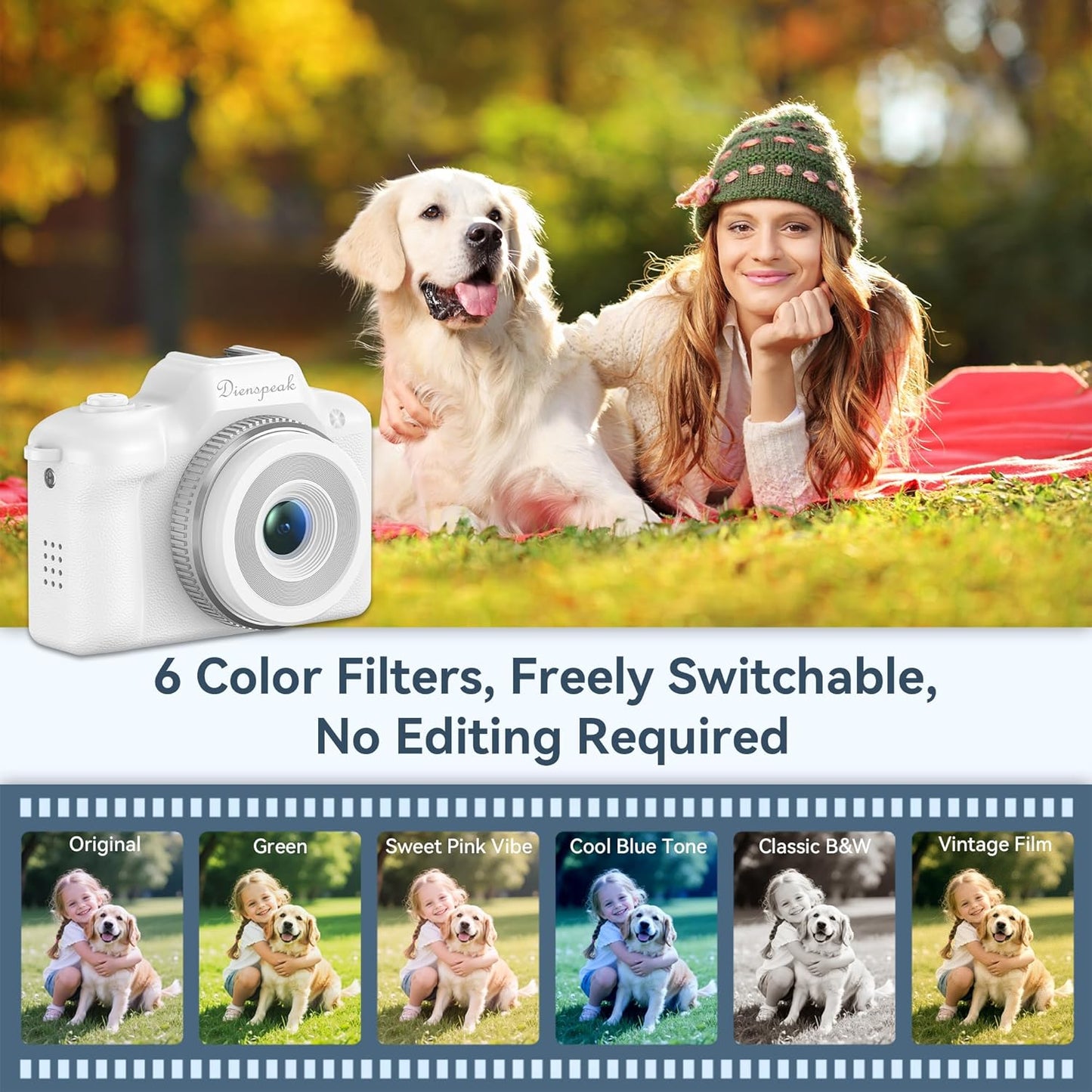 Dienspeak 32GB 1080P Tiny Digital Camera, Vintage Mini Keychain Camera for Teens & Beginners, Cute Portable Small