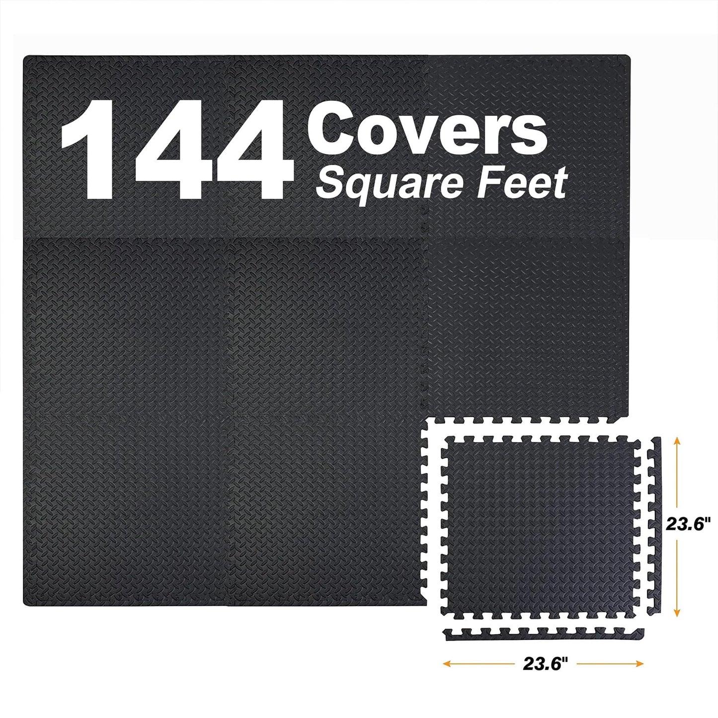 Mat Block APM36001BK-1 Torin Interlocking Foam Exercise Floor Mats: 144 SQ FT, 1/2 inch, 36 Tiles, EVA Gym Mat Flooring, Exercise Equipment Mat for Home Gym Equipment, Black