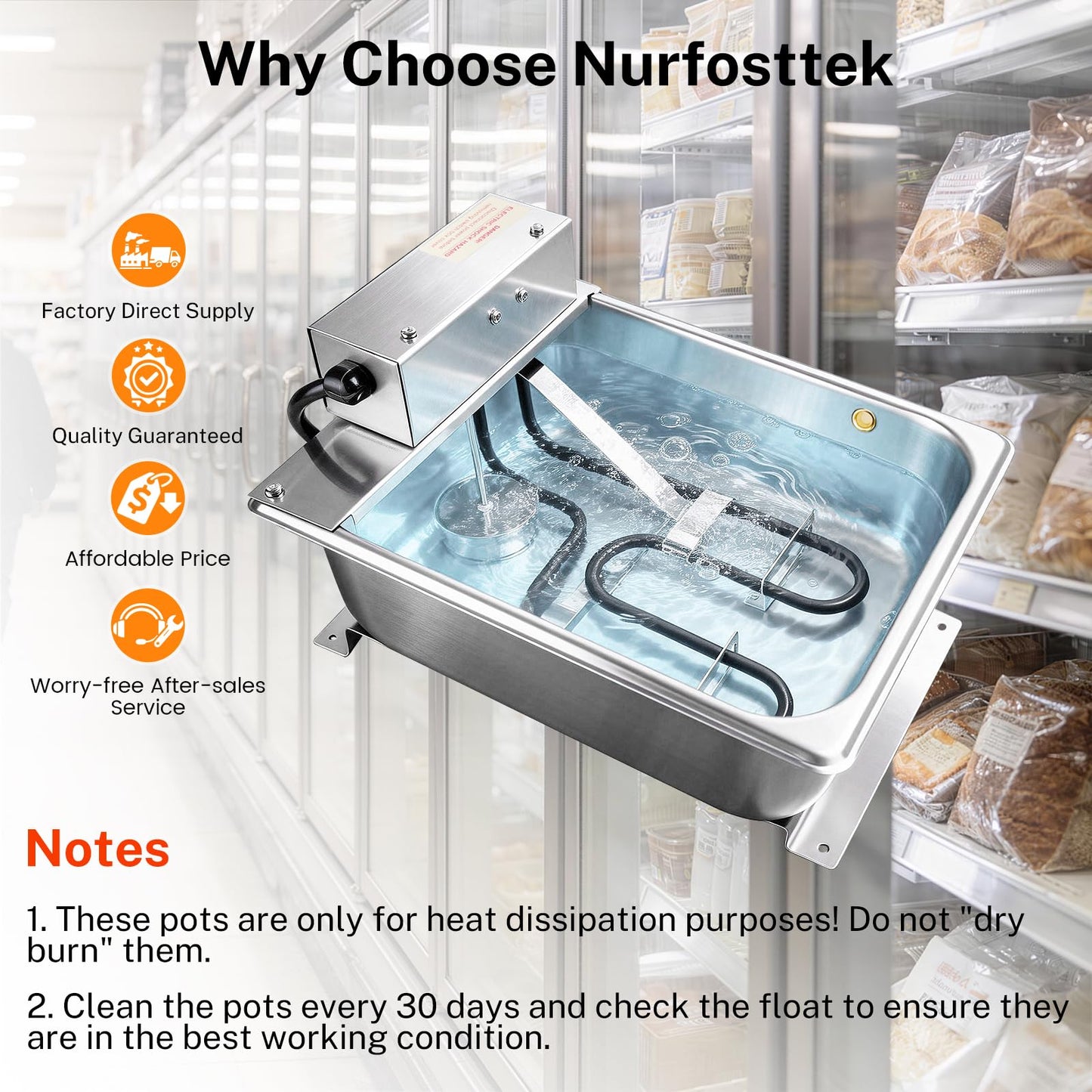 CP819 Commercial Condensate Evaporator Pan, 7 QT 120V 1440W 12A, 12 Gallons/Day Evaporation Rate, UL Certified, Applicable to Supermarket Refrigeration & Elevator HVAC Systems