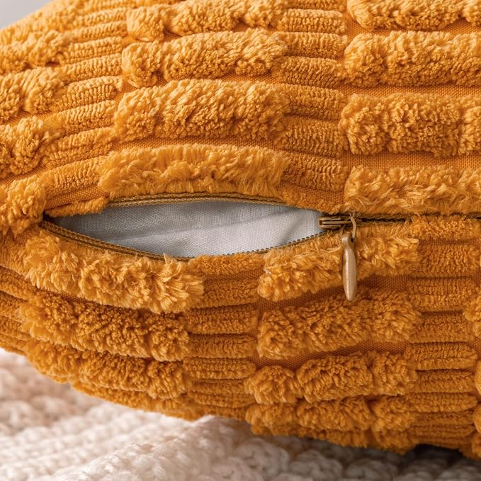 MIULEE Pack of 2 Burnt Orange Corduroy Decorative Euro Sham Pillow Covers 24x24 Inch Soft Boho Striped Throw Pillow Covers Modern Farmhouse Home Decor for Summer Sofa Living Room Couch Bed