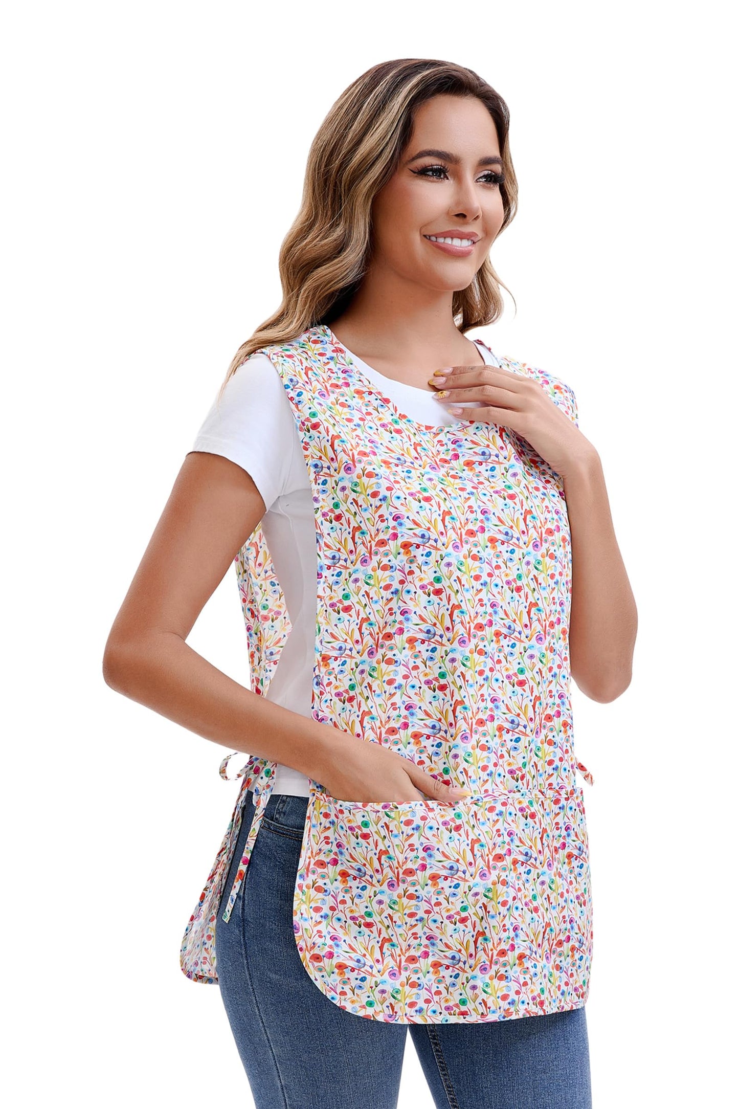Nanxson Women Cobbler Apron Smock Cotton Printed Apron with 2 Patch Pockets and Side Ties for Work Chef Kitchen Housework