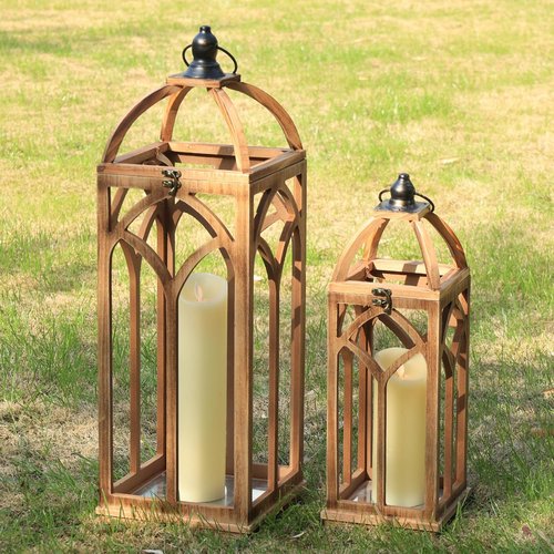 **DECORKEY Large Wooden Lantern Set - Rustic Indoor & Outdoor Candle Holders | 30’’/20’’H for Patio & Porch**
