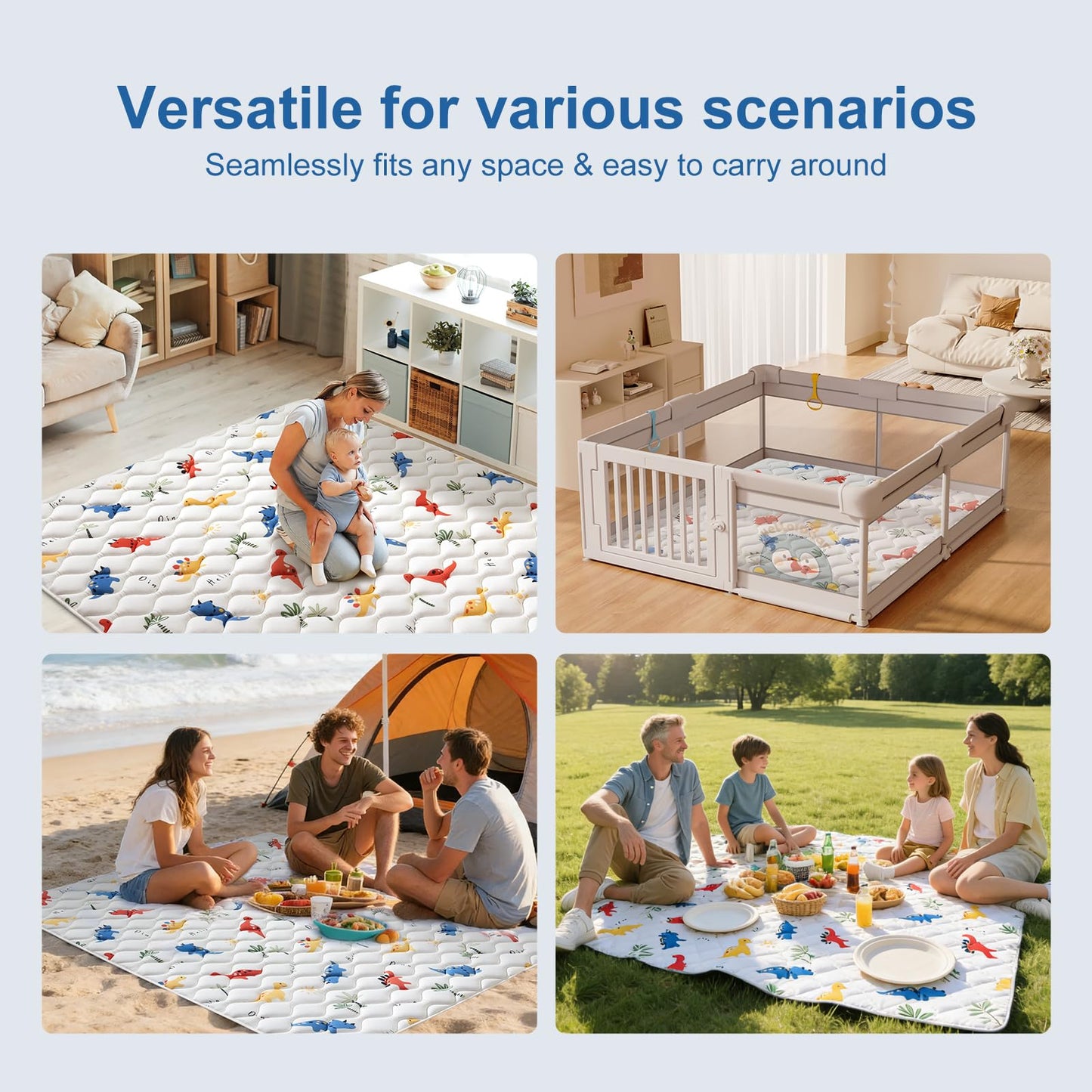 Odorless Premium Foam Baby Play Mat 50" x 50", Soft Microfiber Fabric Crawling Mat for Floor- Comfortable and Hypoallergenic, Non-Slip Cushioned Floor Playpen mat for Infants,Babies,Toddlers