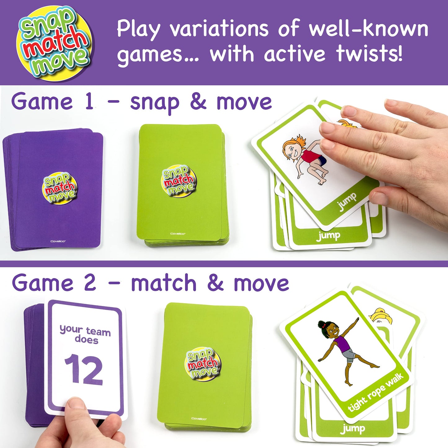 Covelico Kids Exercise Cards & Dice Set – 52 Activity Cards & 3 Foam Dice, Recess Toys, PE Equipment, Gross Motor Games for Kids 3–5, Indoor & Outdoor
