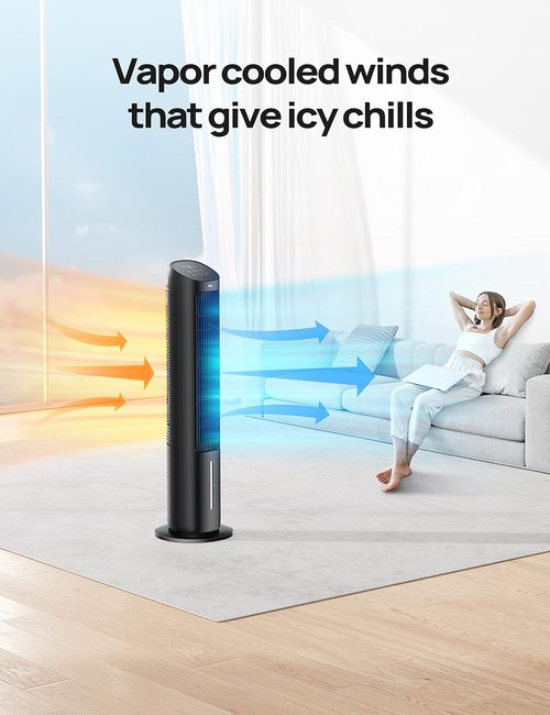 DREO 40" Tower Fan - Evaporative Air Cooler with 80° Oscillation & Remote Control | Quiet 3 Modes, Black