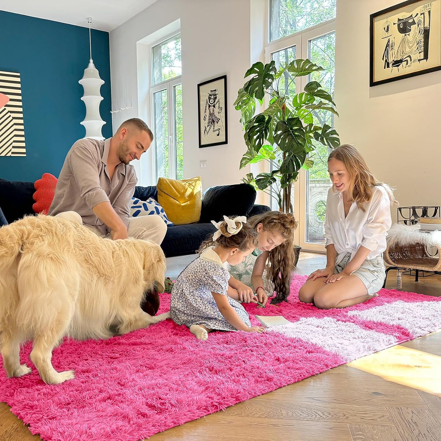 OLANLY Large Area Rug - Soft Fluffy Shaggy Carpet for Living Room & Bedroom | 8x10 Hot Pink