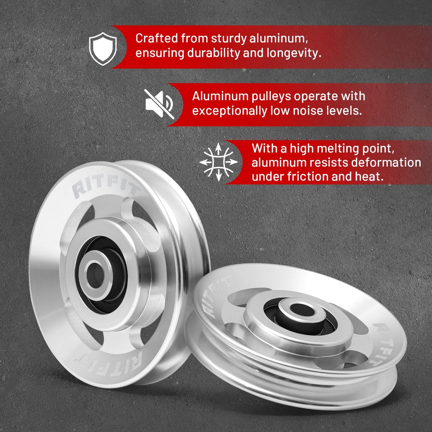 RitFit Aluminum Pulley Wheel for Gym Equipment, 2PCS/ 6PCS Set Power Rack Pulley Attachment, 90mm Aluminum Alloy Bearing Gym Pulley Wheel for Home Gym (Silver 10 pcs)