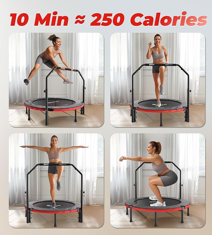 BCAN 40"/48" Foldable Mini Trampoline, Rebounder Trampoline for Adults, U/T Adjustable Foam Handle, Exercise Rebounder for Adults Indoor/Garden Workout, Max Load 330lbs/440lbs