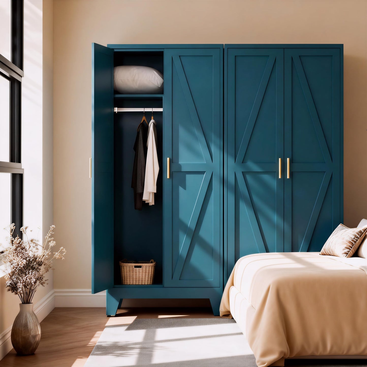 QPRVPTOW 71" H Metal Garage Storage Cabinets,Broom Closet Storage Cabinet,Utility Cabinet,Blue Storage Cabinets
