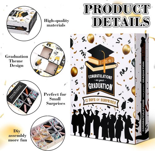 Glenmal Graduation Countdown Calendar Gift Box - 12 Days of Celebration for High School & College Graduates | Fill It Yourself (Black)