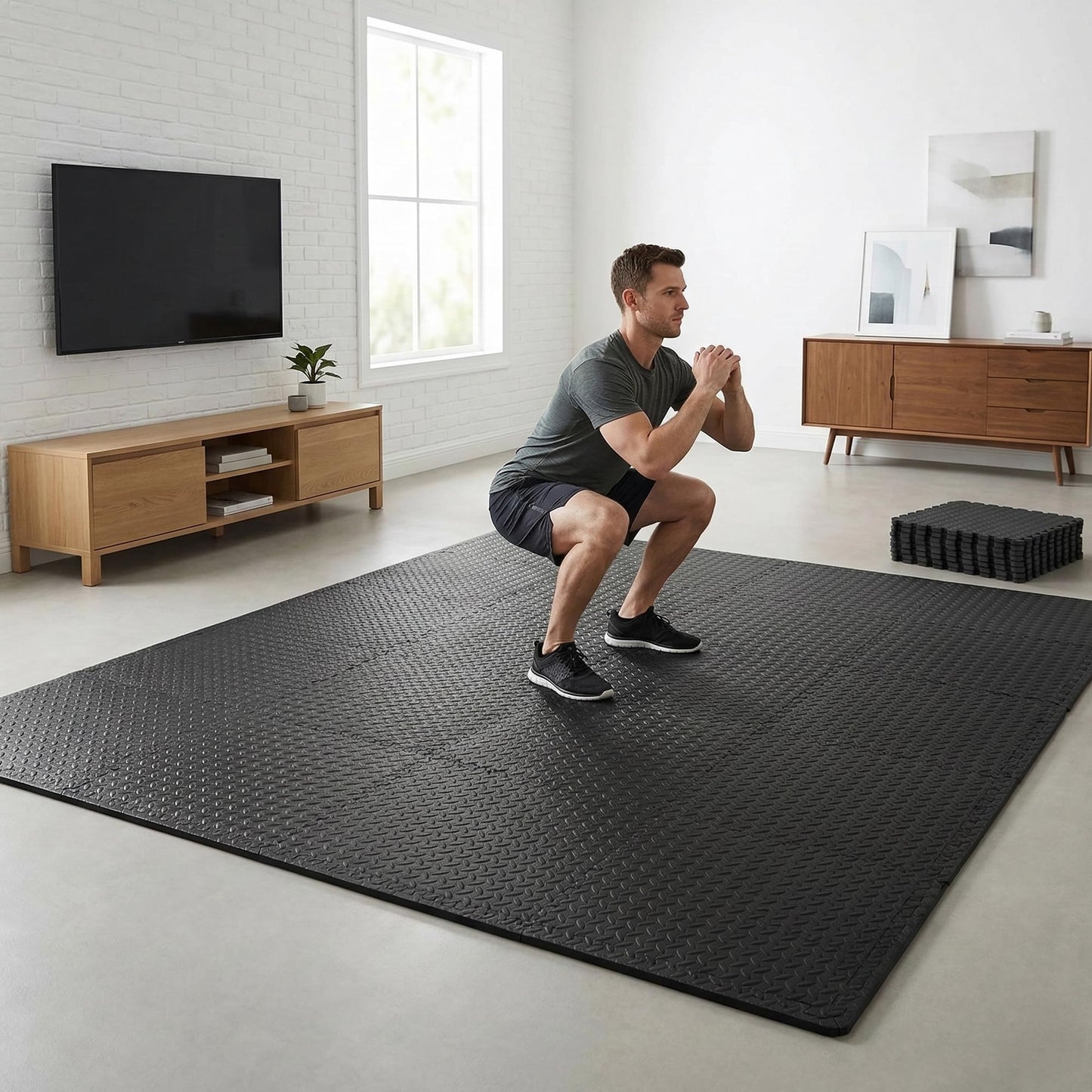 BalanceFrom Puzzle Exercise Mat 3/4" Thick, EVA Interlocking Foam Floor Tiles for Home Gym, Mat for Home Workout Equipment, Floor Padding for Kids, Black, 24 in x 24 in x 3/4 in, 96 Sq Ft - 24 Tiles