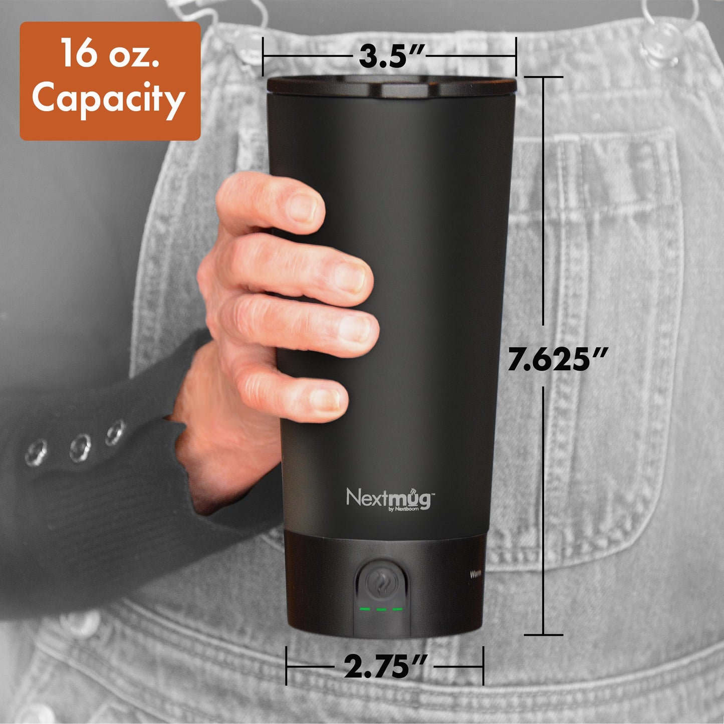 Nextmug Go - Temperature-Controlled, Self-Heating Travel Mug (Black - 16 oz.)