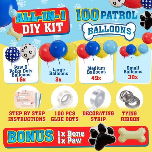 ALL-IN-1 Paw Balloons Garland Arch Kit - Bonus Dog Bone & Paw Print Balloons for Birthday Decor | Perfect for 3rd Birthday Party